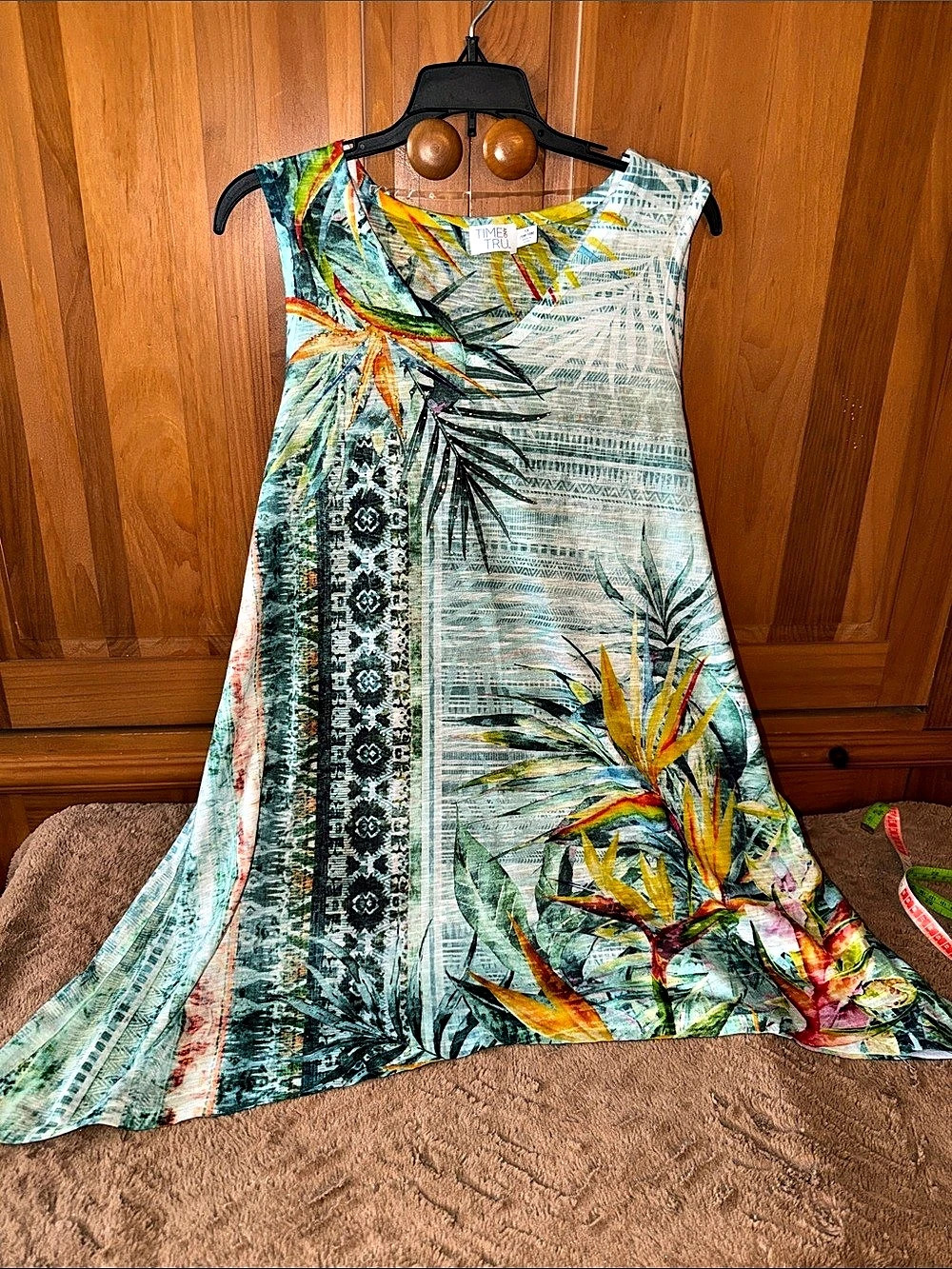 Time and Tru Floral Tropical Long Flowy Tee in Green Multicolor 1X Like New